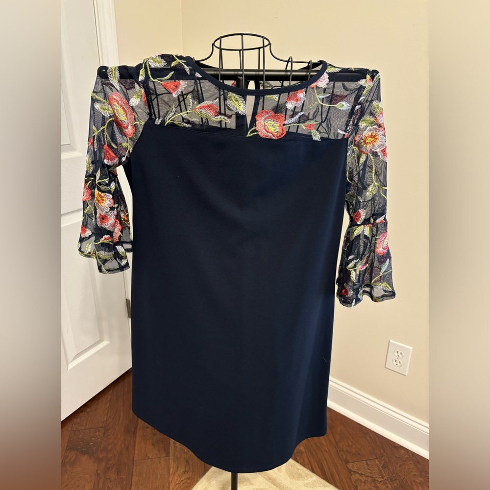 Navy Aline dress w/ embroidery details.